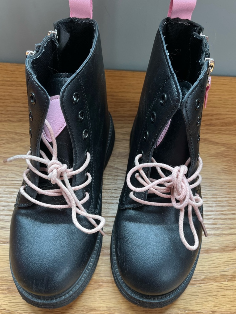 Black Combat Boots with Pink Accents